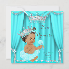 Aqua Teal Princess Baby Shower Silver Brunette Inbjudningar