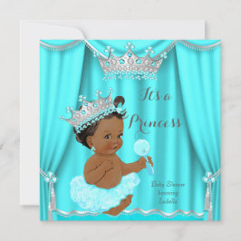 Aqua Teal Princess Baby Shower Silver Ethnic Inbjudningar