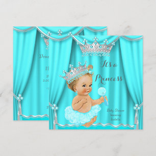 Aqua Teal Prinsessa Barnkalas Silver Blond Inbjudningar