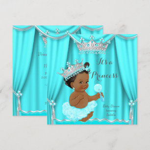 Aqua Teal Prinsessa Bebis Badrum Silver Etnisk Inbjudningar