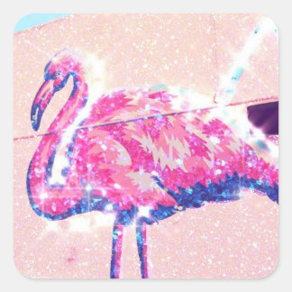 aqua teal rosa flamingo glitter florida tampa fyrkantigt klistermärke
