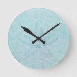 Aqua Teal Sand Dollar Nautical Coastal Sea Rund Klocka