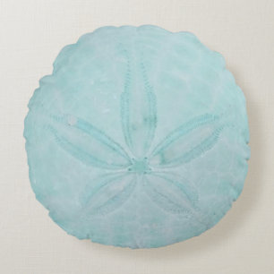 Aqua Teal Sand Dollar Nautical Coastal Sea Rund Kudde