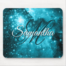 Aqua Teal Sparkly Stars Celestial Finare Monogram Musmatta