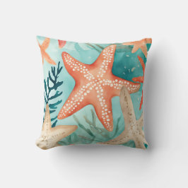 Aqua Teal Starfish Beachy Seashell Mönster Kudde