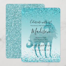 Aqua Teal Turcoise Gnistra Unicorn Inbjudningar