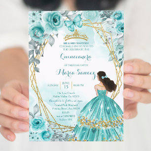 Aqua Teal Turcos2 Ro & Butterfly Mis Quince Inbjudningar