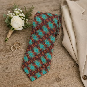 Aqua Teal Turkos Grön Orange Brun Tribal Art Slips