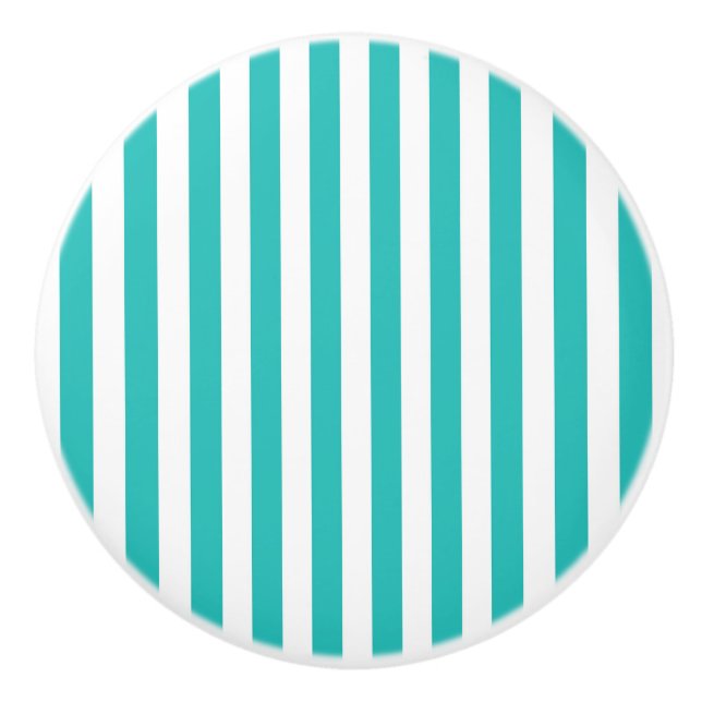 Aqua Teal Turkos Vertikal Randig Byrå Knopp (Framsidan)