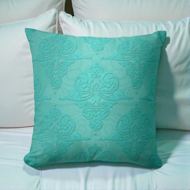 Aqua Teal Vintage Grunge Damask Mönster Kudde (Skapare uppladdad)