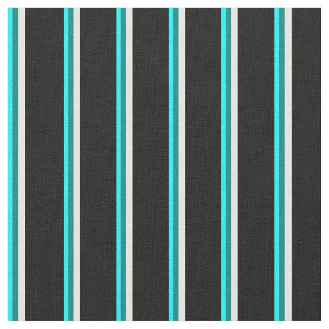 Aqua, Teal, White & Black Färgad Linjer Tyg (Närbild)