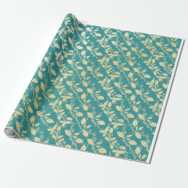 Aqua & Teal Xmas Wrapping Paper with Gold Accents Presentpapper