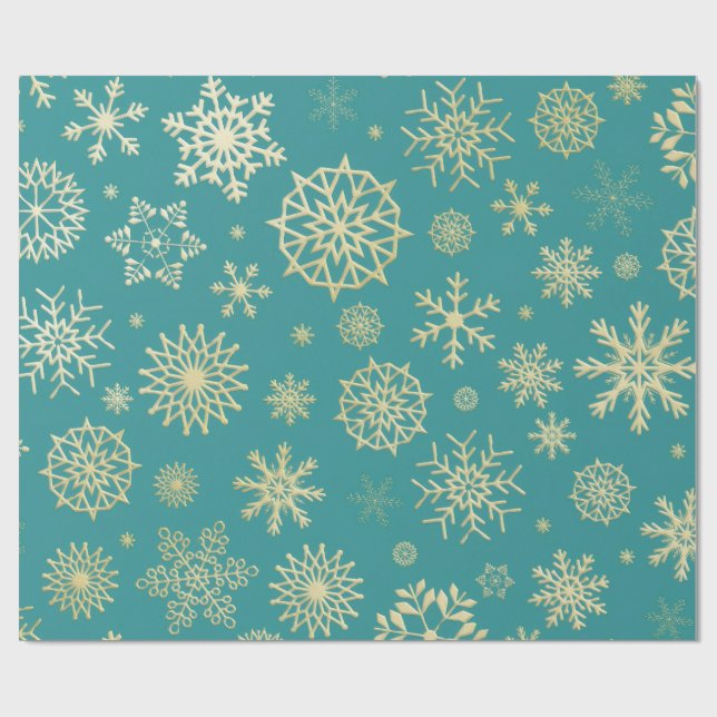  Aqua & Teal Xmas Wrapping Paper with Gold Accents Presentpapper (Platt)