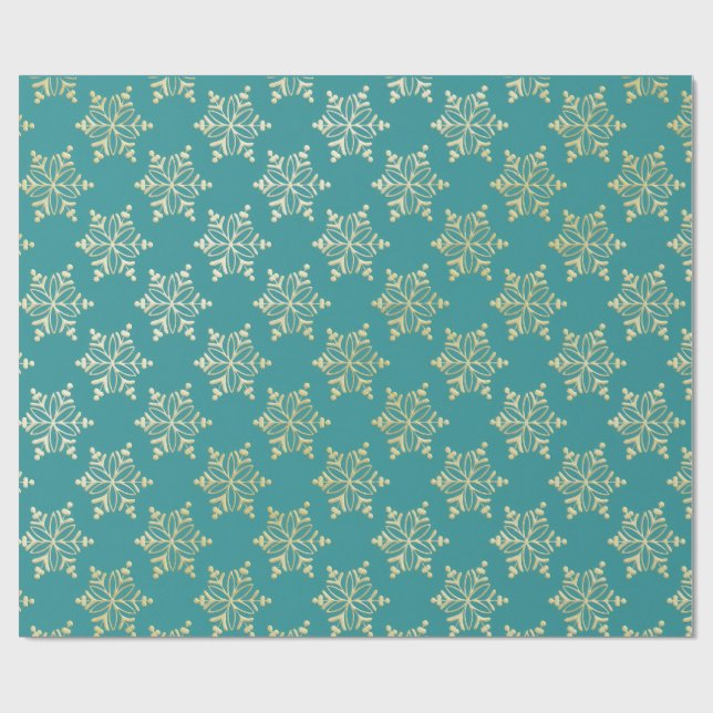 Aqua & Teal Xmas Wrapping Paper with Gold Accents Presentpapper (Platt)