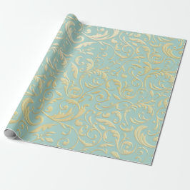 Aqua & Teal Xmas Wrapping Paper with Gold Accents Presentpapper