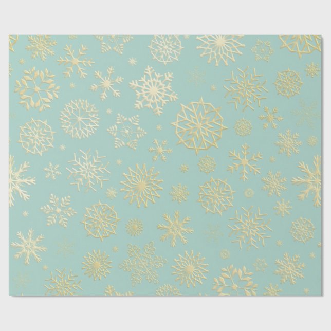 Aqua & Teal Xmas Wrapping Paper with Gold Accents Presentpapper (Platt)