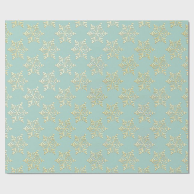 Aqua & Teal Xmas Wrapping Paper with Gold Accents Presentpapper (Platt)