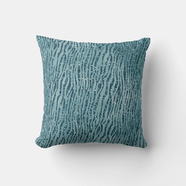 Aqua Teal Zebra Print Glitter      Kudde (Framsida)