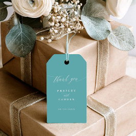 Aqua Thank You Wedding Calligraphy Favor Tags Presentetikett