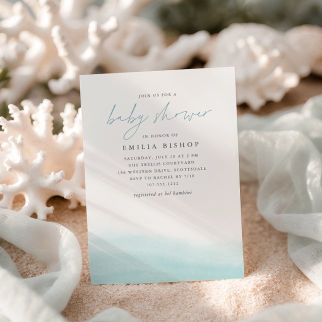 Aqua Tides Coastal Watercolor Baby Shower Inbjudningar (Skapare uppladdad)
