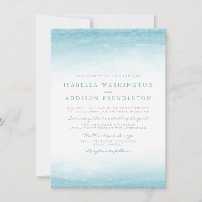 Aqua Tides | Vattenfärg Bröllop Inbjudningar (Framsida)