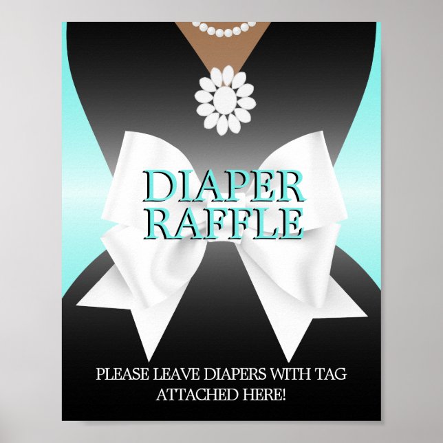 Aqua Tiffany Baby Shower Diaper Raffle Sign Poster (Framsidan)
