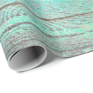 Aqua Tiffany Ocean Grungy Silver Grått Wood Rustic Presentpapper