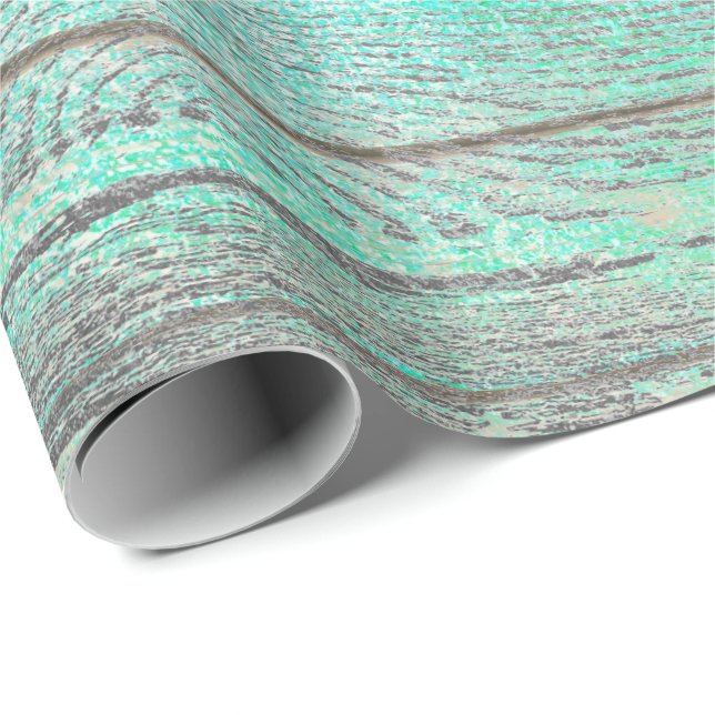 Aqua Tiffany Ocean Grungy Silver Grått Wood Rustic Presentpapper (Rullad Hörn)