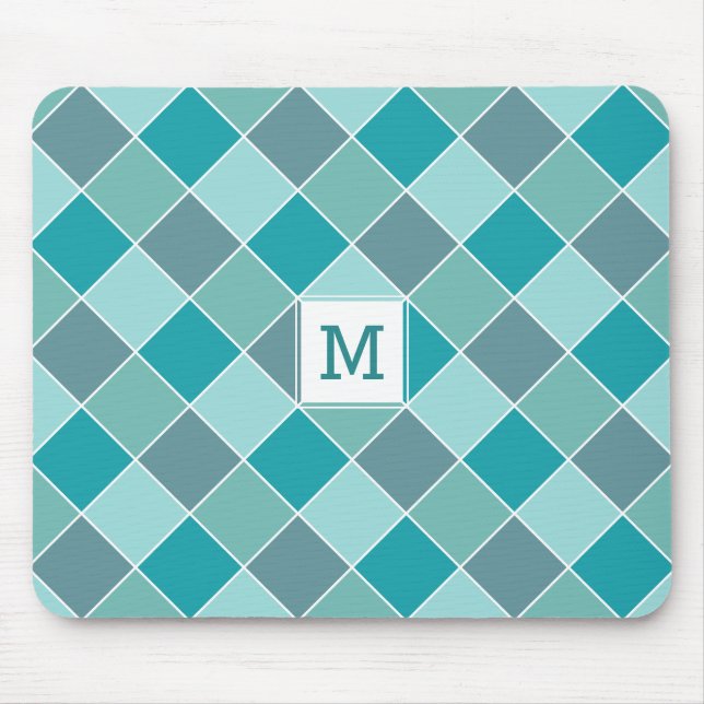 Aqua Tile Mönster anpassningsbar monogram moussat Musmatta (Framsidan)