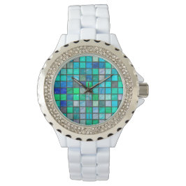 Aqua Tile & Rhinestone Watch by Julie Everhart Armbandsur