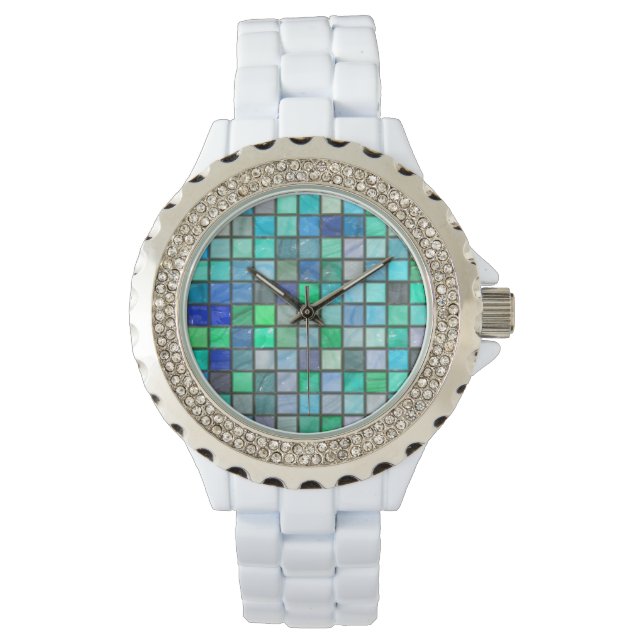 Aqua Tile & Rhinestone Watch by Julie Everhart Armbandsur (Framsida)