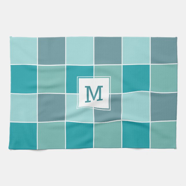Aqua Tiles anpassningsbar monogram handduk Kökshandduk (Horisontell)