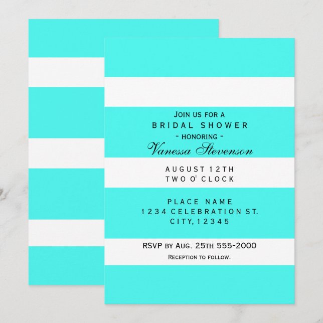 Aqua tjocka chunky-ränder Moderna inbjudningar (Fram/baksida)