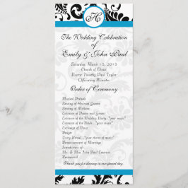 Aqua Trim Black Damask Wedding Program