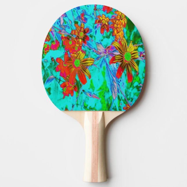 Aqua Tropisk med gula och orangea blommor Pingisracket (Framsidan)
