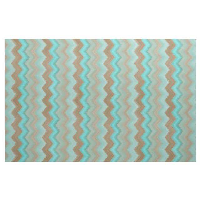 Aqua Turcos Blue Brown Ikat Zigzag Mönster Tyg (Fat Quarter)