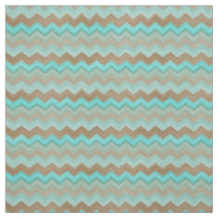 Aqua Turcos Blue Brown Ikat Zigzag Mönster Tyg