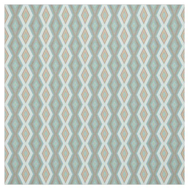 Aqua Turcos Blue Grönt Brown Tribal Squares Tyg (Provkarta)
