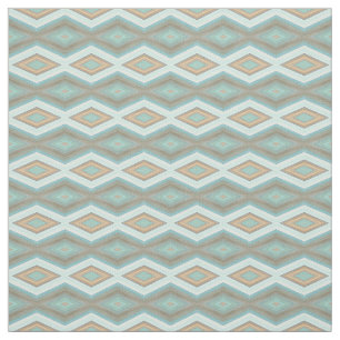Aqua Turcos Blue Grönt Brown Tribal Squares Tyg