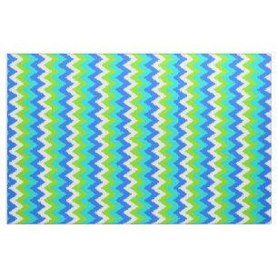 Aqua Turcos Blue Lime Green Ikat Zigzag Art Tyg