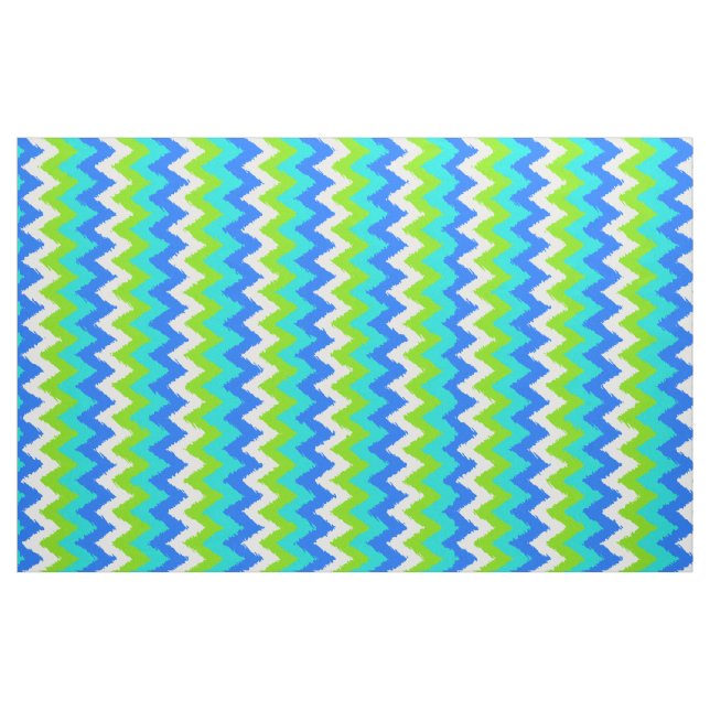 Aqua Turcos Blue Lime Green Ikat Zigzag Art Tyg (Fat Quarter)