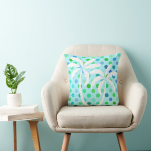 Aqua Turcos Blue Lime Green Polkadots Mönster Kudde
