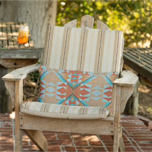 Aqua Turcos Blue Orange Brown Tribal Mönster Lumbarkudde