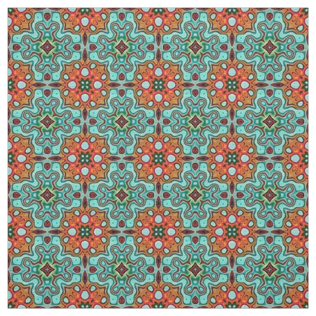 Aqua Turcos Blue Orange Red Brown Orient Art Tyg (Provkarta)