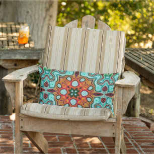 Aqua Turcos Blue Orange Red Brown Tribal Art Lumbarkudde