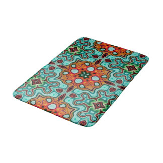 Aqua Turcos Blue Orange Red Brown Tribe Art Badrumsmatta