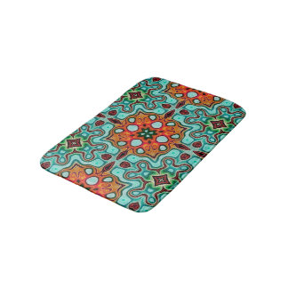 Aqua Turcos Blue Orange Red Brown Tribe Art Badrumsmatta