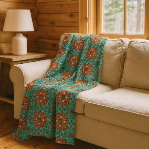 Aqua Turcos Blue Orange Red Brown Tribe Art Fleecefilt