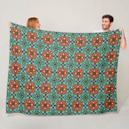 Aqua Turcos Blue Orange Red Brown Tribe Art Fleecefilt