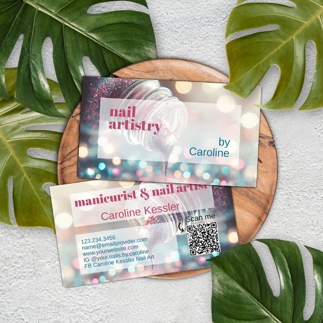 Aqua Turcos Blue Shock rosa Glitter Nagel polska Visitkort (Skapare uppladdad)